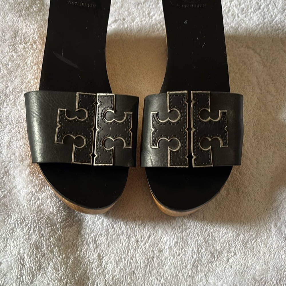 Black Leather Slide Sandals
